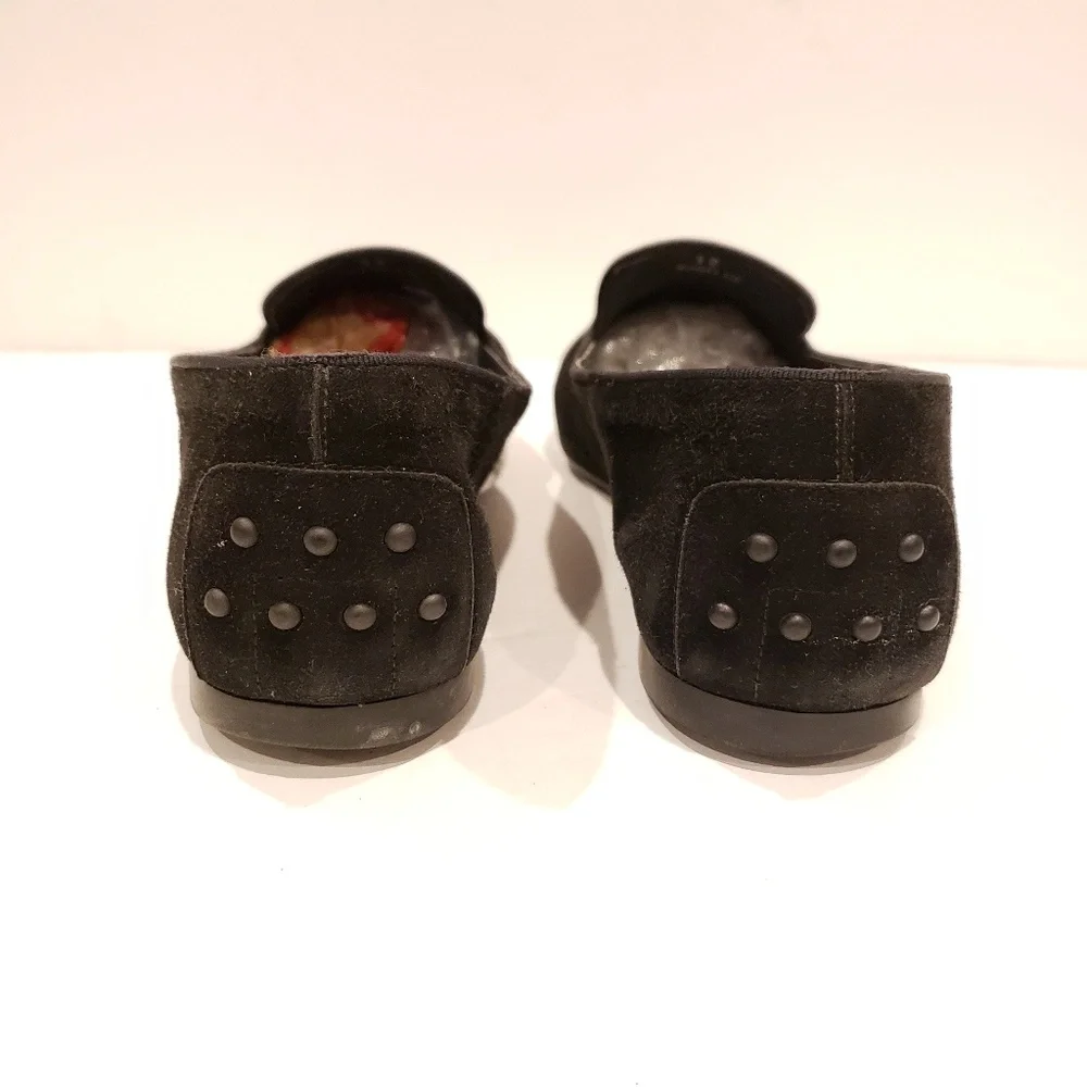 Tod's women's shoes flats Black Suede Studded Smoking Slippers Size 39 silver - Picture 4 of 7